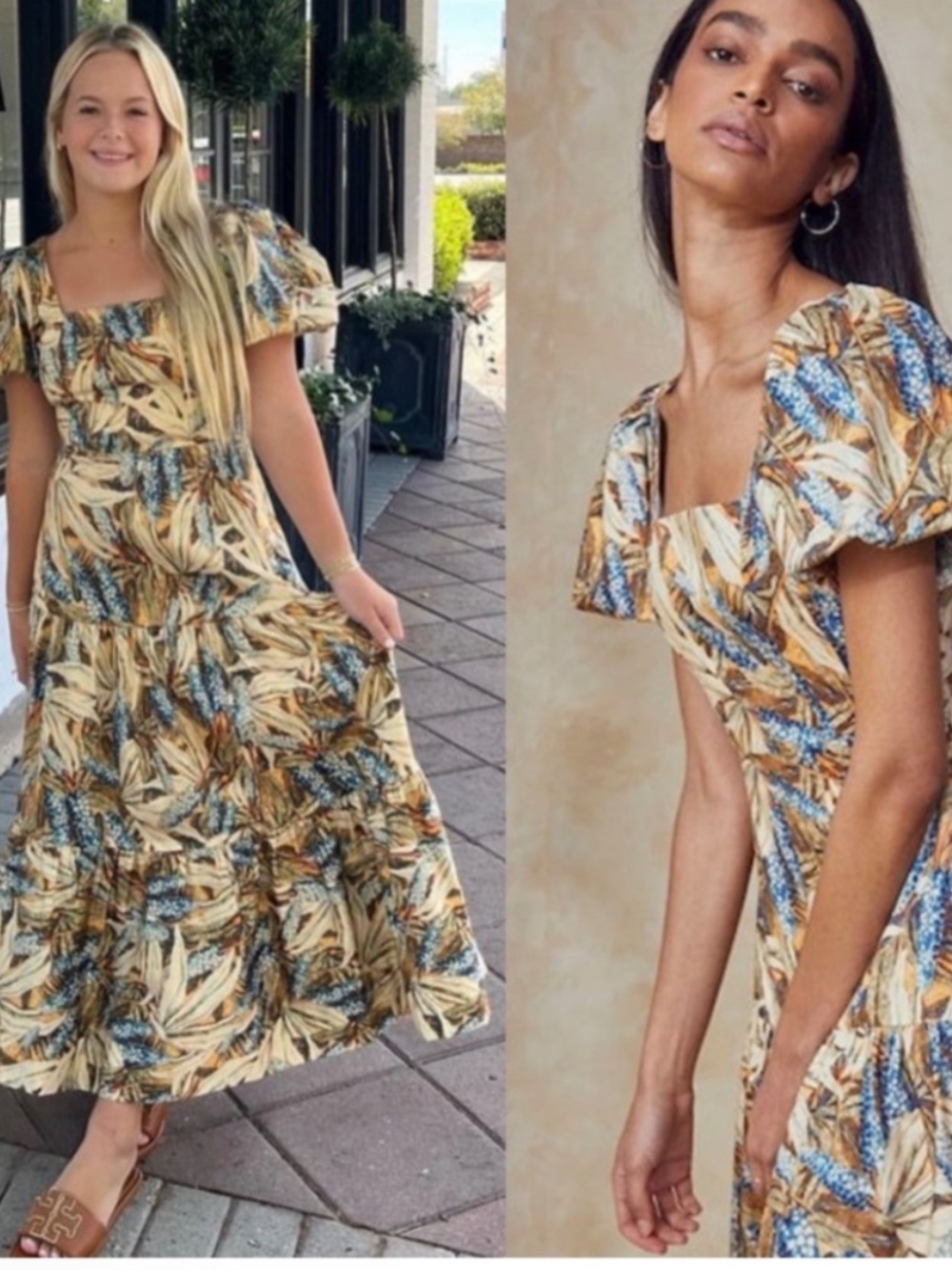 Hunter Bell Dress Cassidy Midi Puff Sleeve in Harvest Blue Pale Yellow Floral - Picture 3 of 9